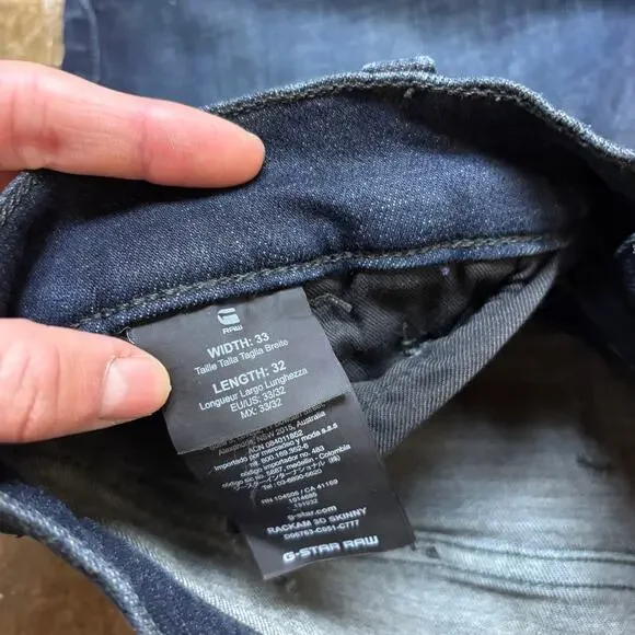G Star Raw Rackam 3D Skinny Stretch Jeans Men's 33x32 Biker Y2K Streetwear